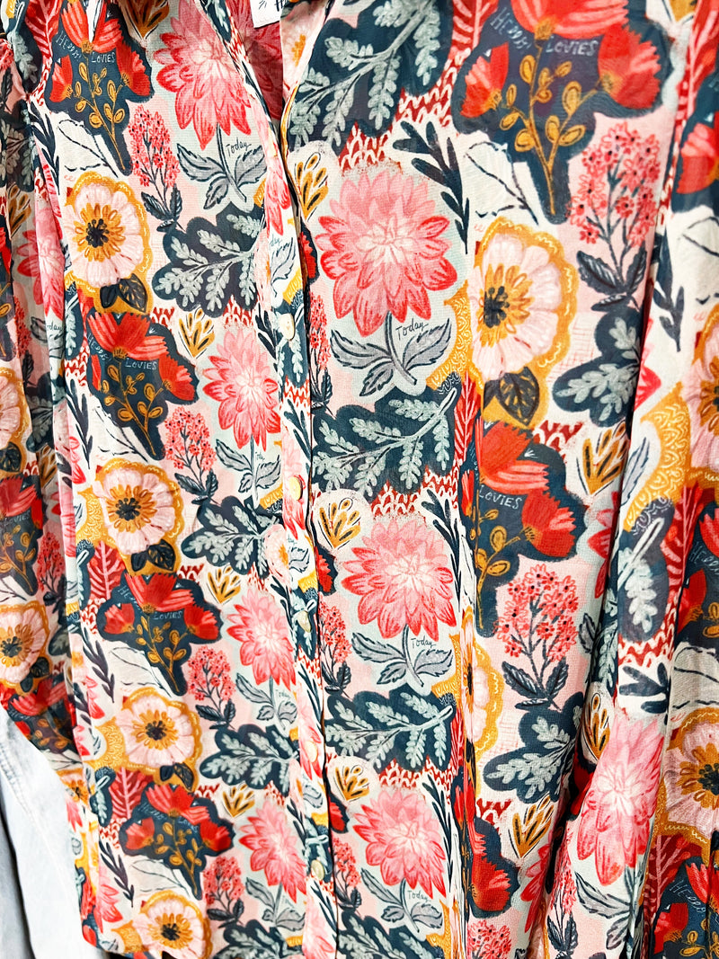 The Floral Mesh Button Up Top