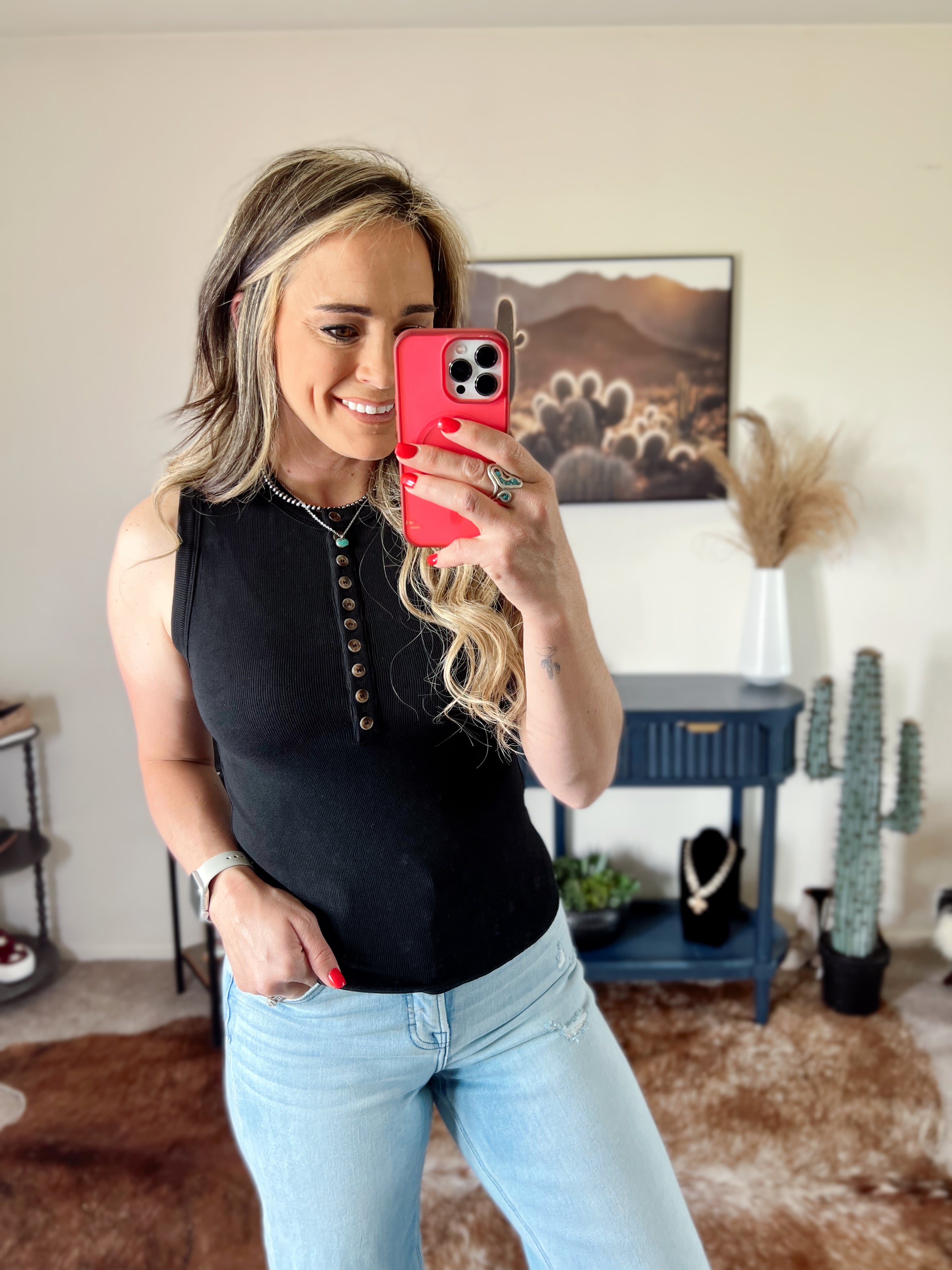 The Button Up Basic Tank In Black