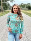 The Turquoise Western Mesh Top