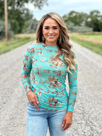 The Turquoise Western Mesh Top