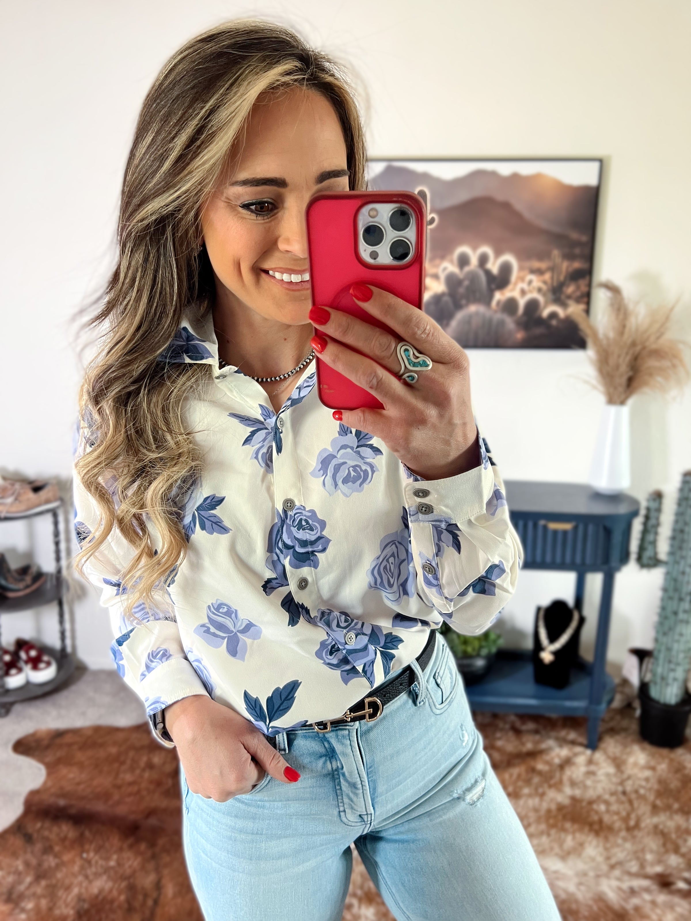 The Roses are Blue Button Up