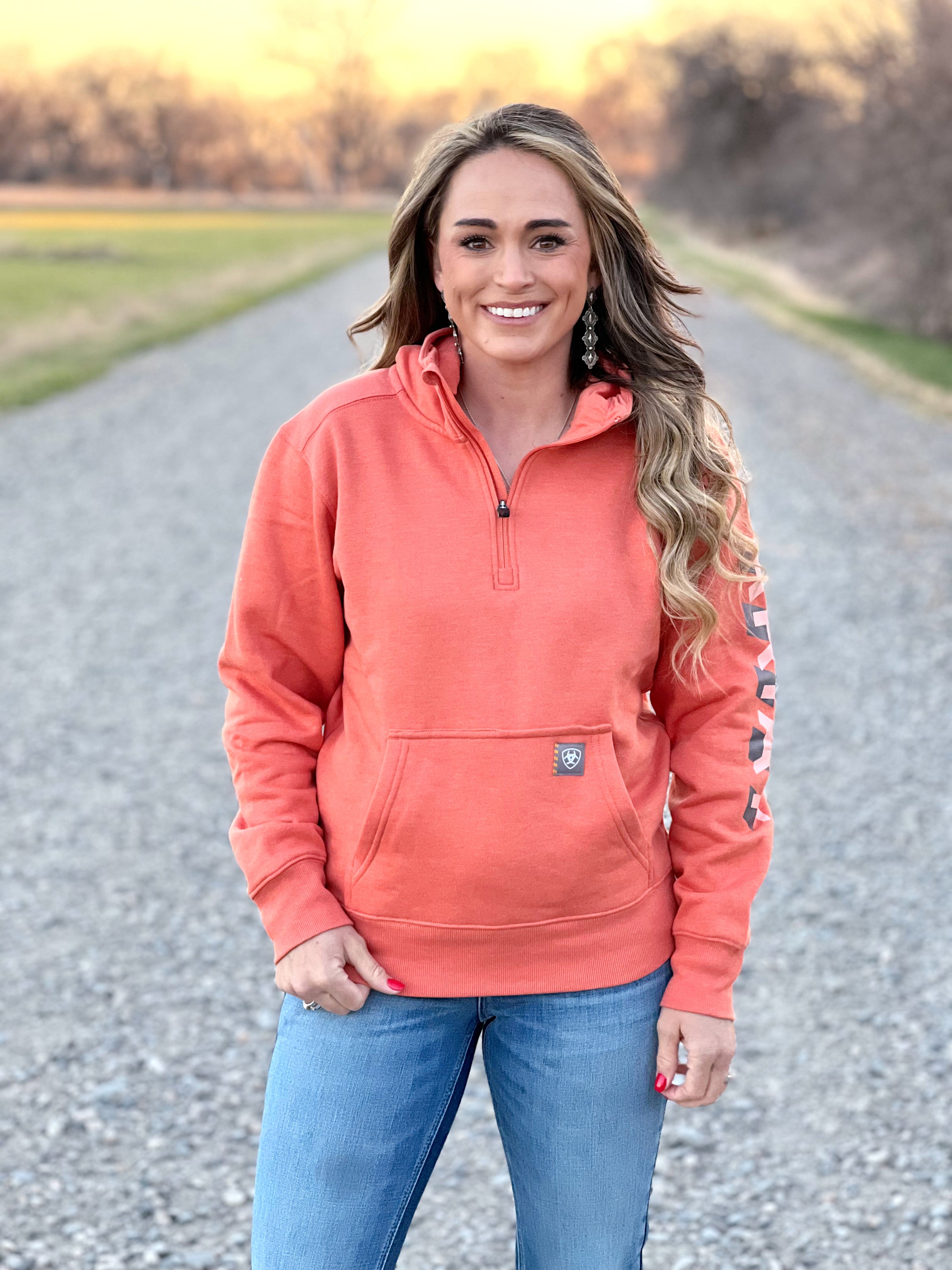 The Light Weight 1/2 Zip Hoodie in Peach