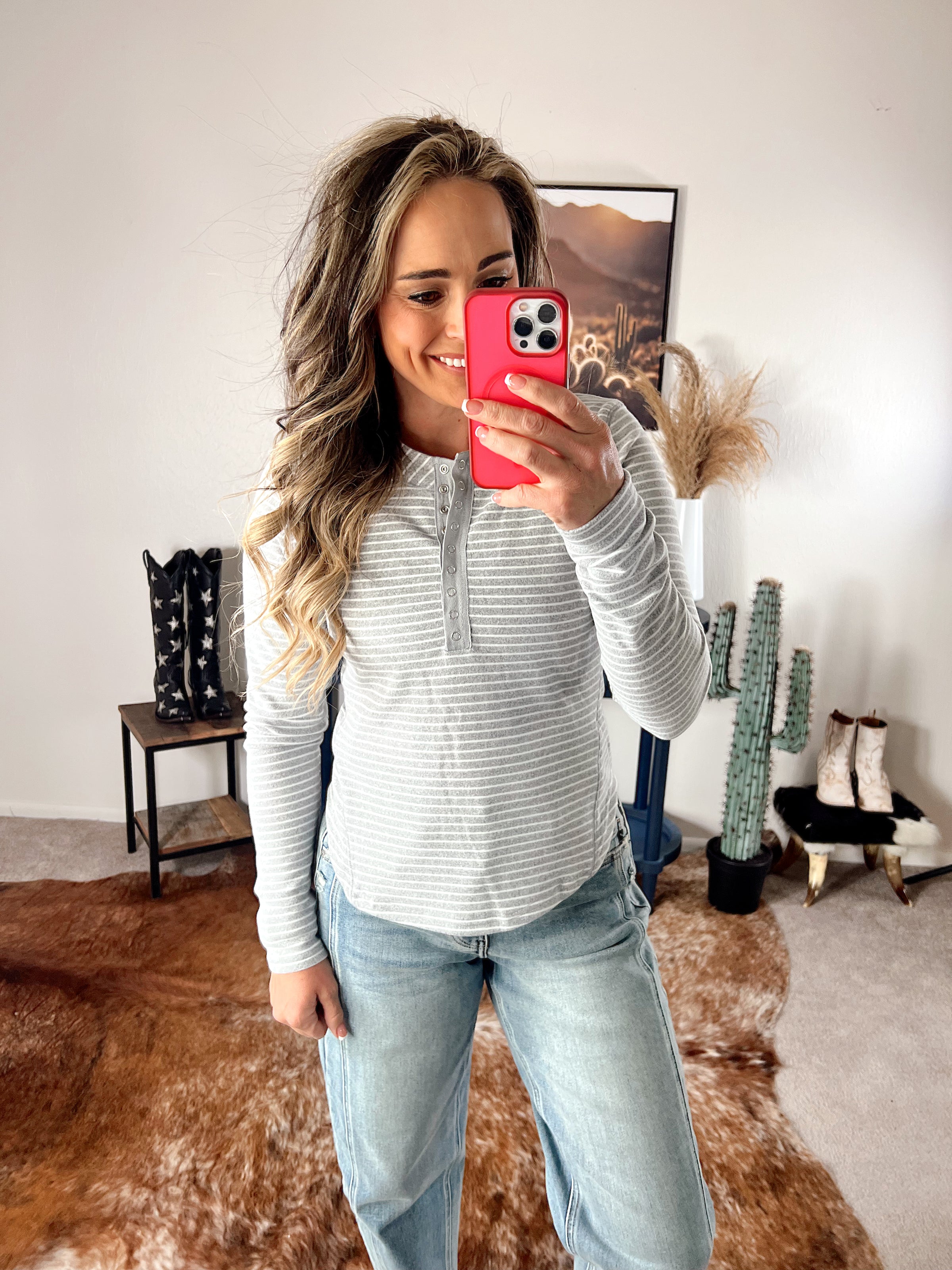 The Striped Henley In Grey