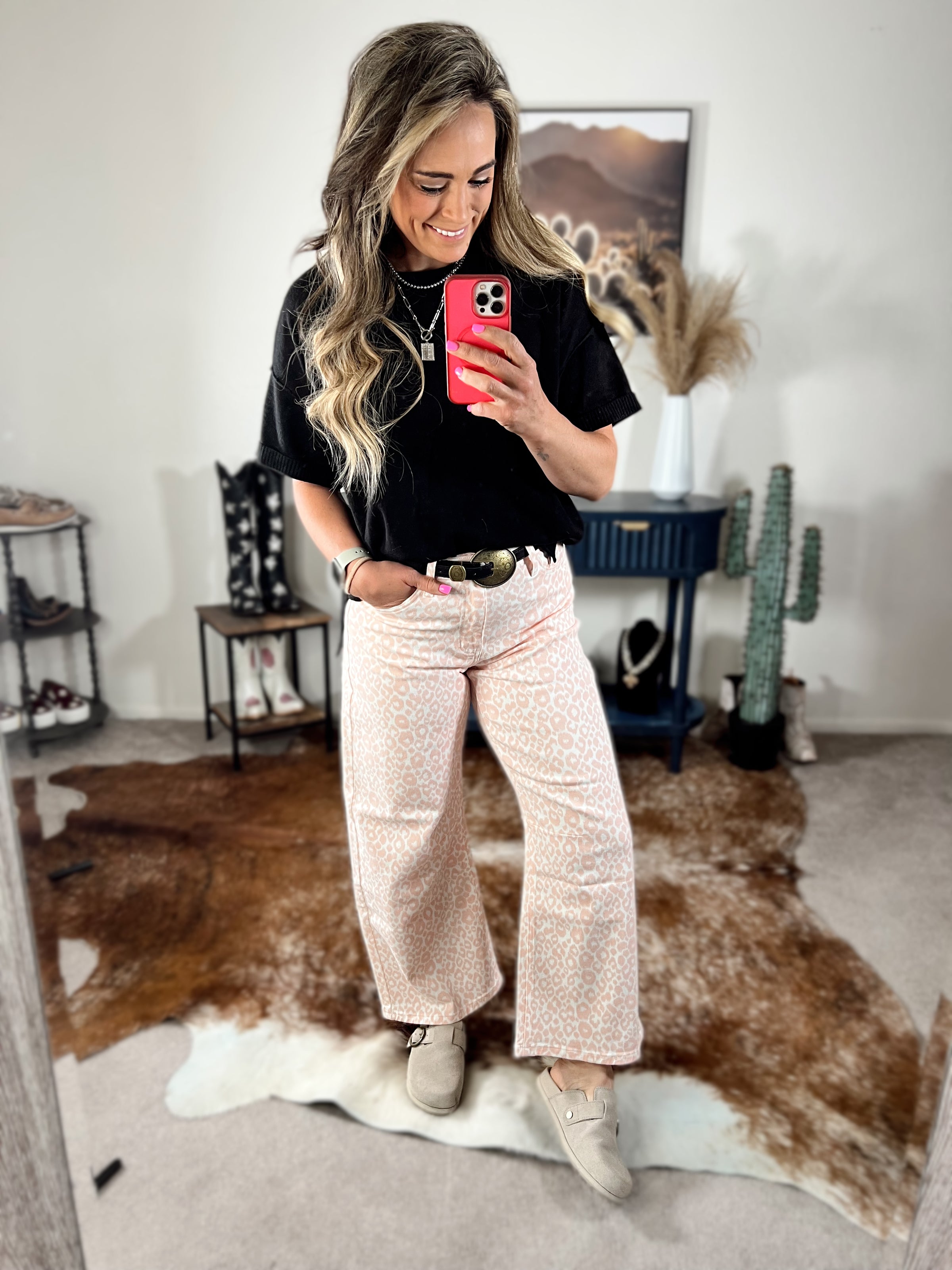 The Blush Leopard Crop Denim Jean