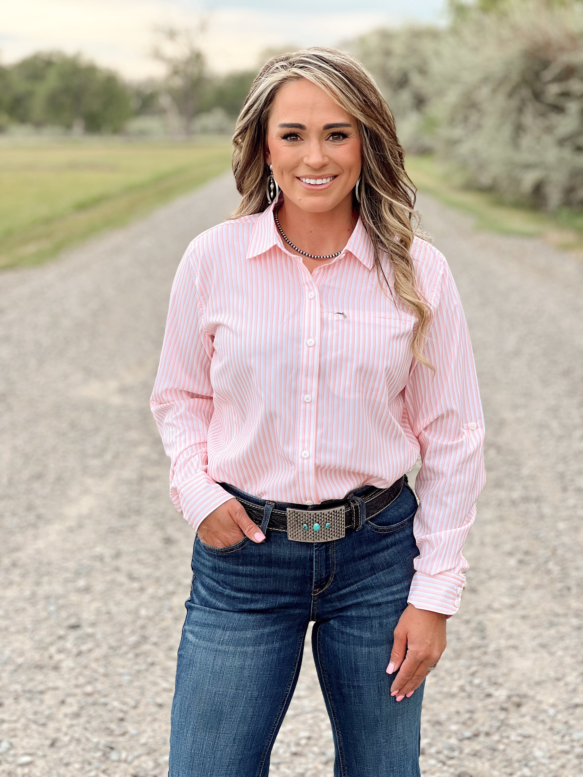 The Pink Stripe Performance Button Up VentTek