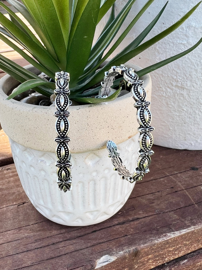 2" Burnished Silver Scalloped Hoop Earring