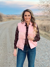 The Stetson Fringe Puff Vest in Blush