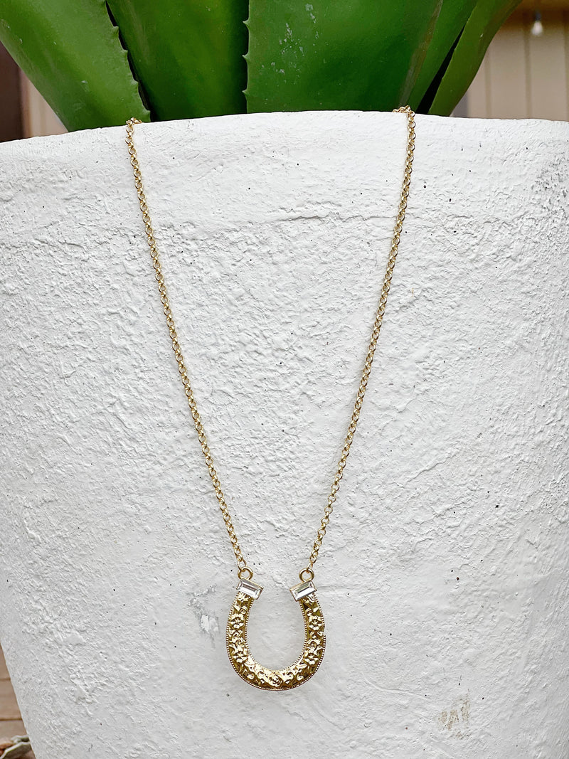 Horse Shoe Necklace with Rhinestone