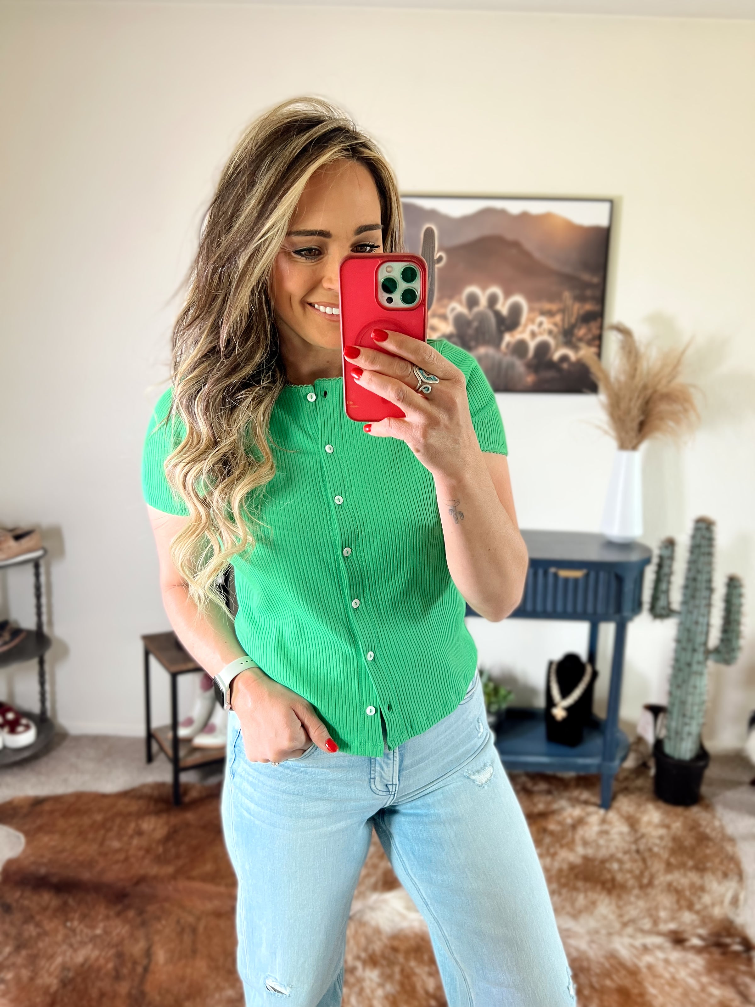 The Green Button Up Knit Tee