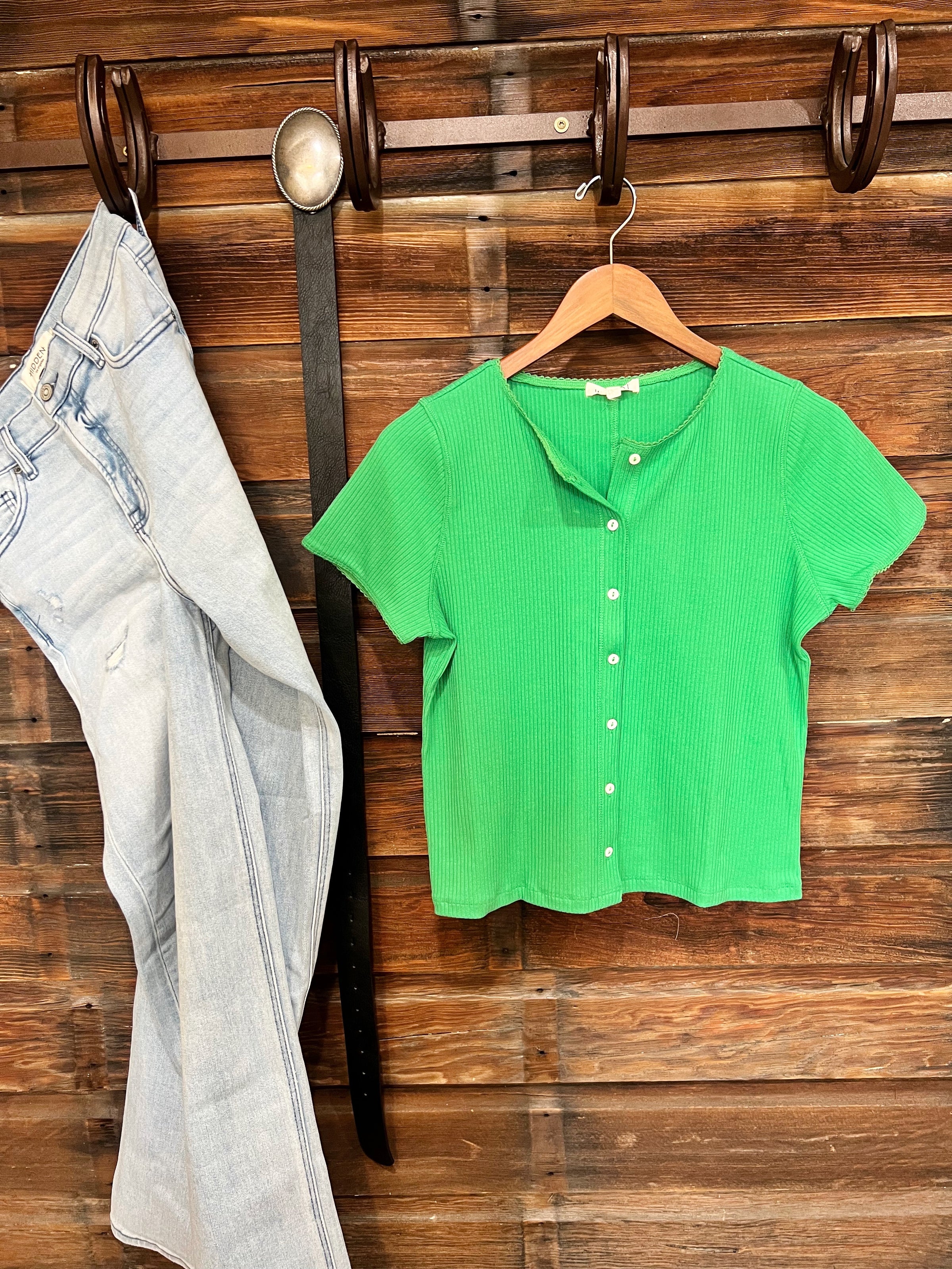 The Green Button Up Knit Tee