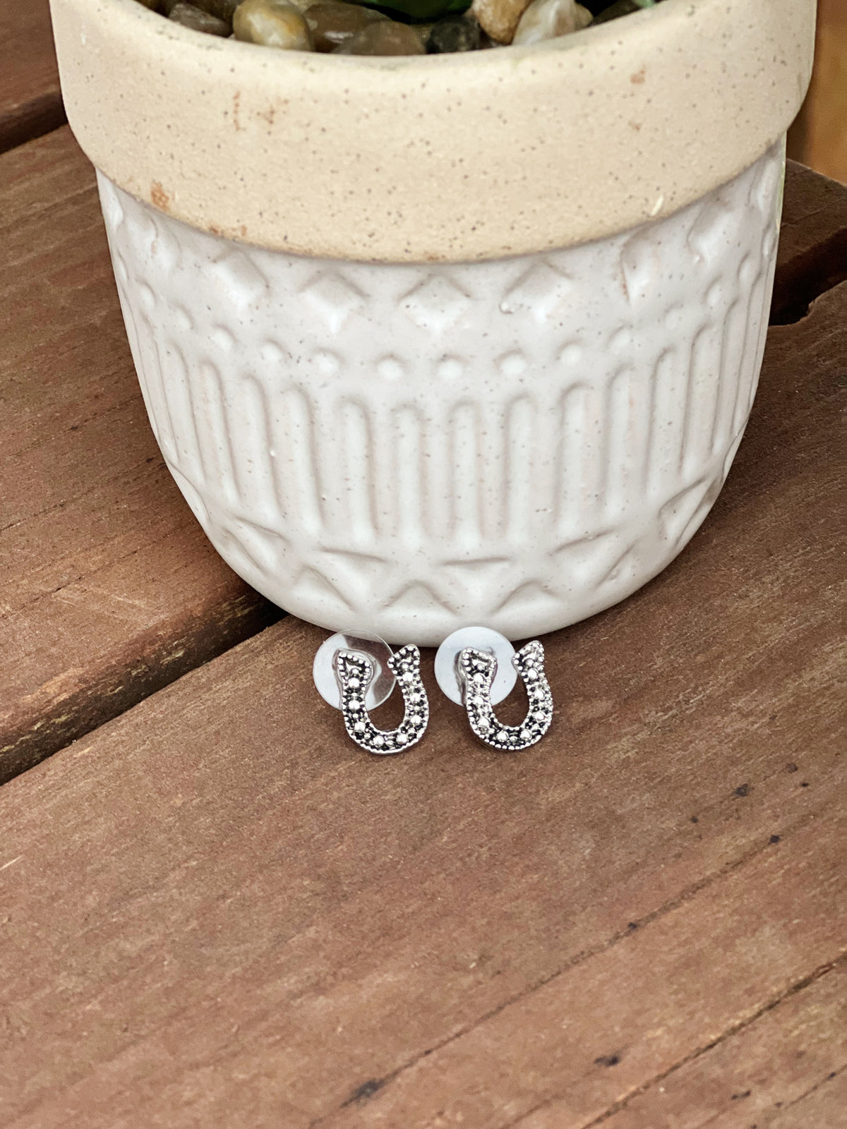 White Gold Plated Horseshoe Stud Earring