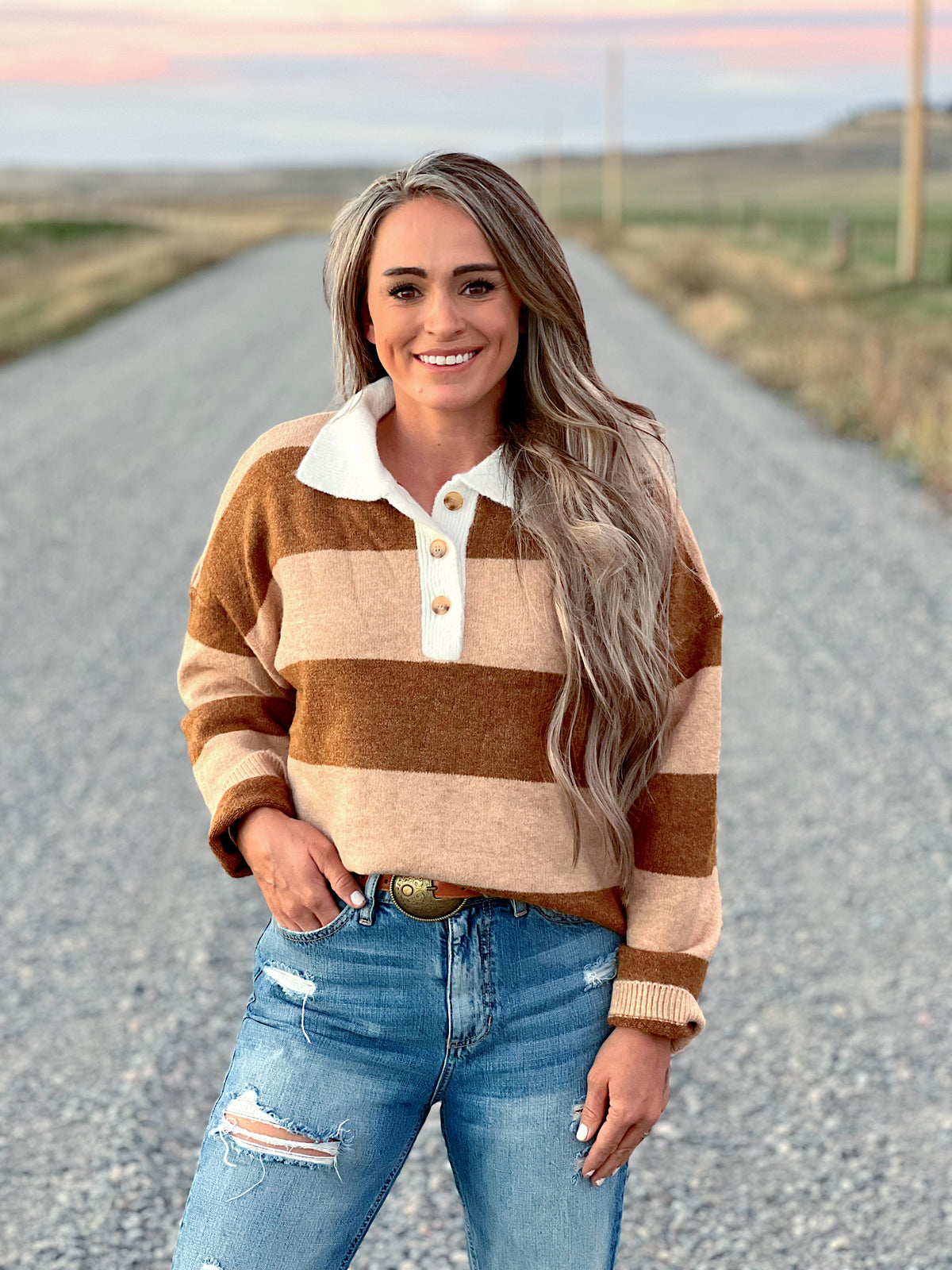 The Dover Quarter Button Sweater in Brown