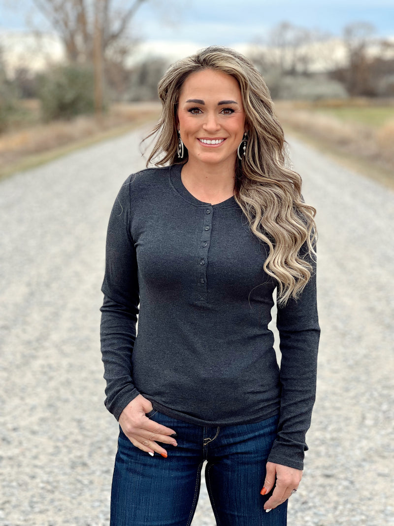 The Classic Henley Top in Charcoal