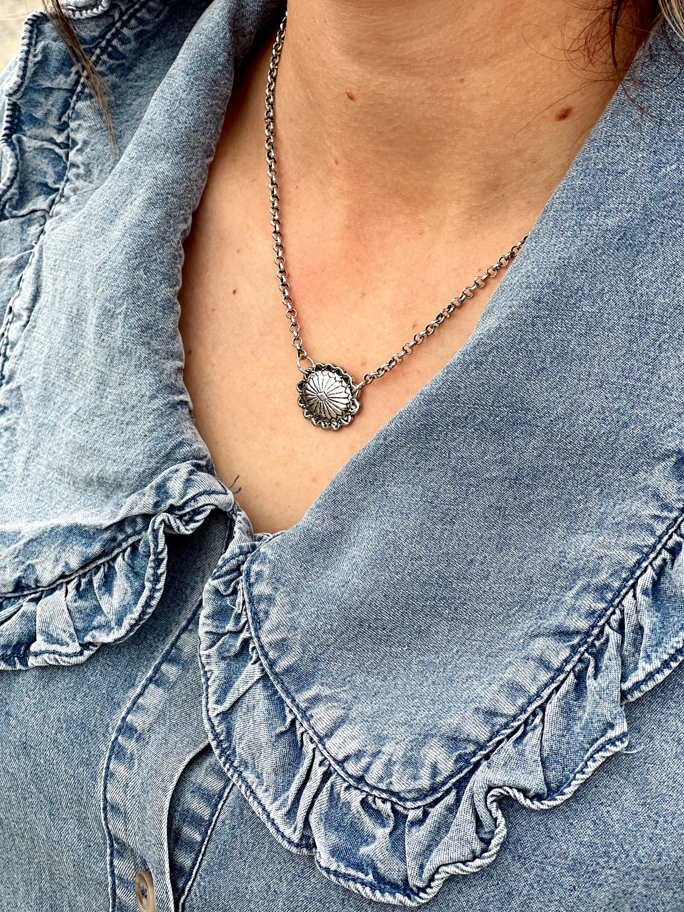 White Gold Plated Concho Necklace