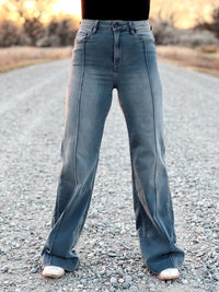 The Pintuck Flare Jean in Grey