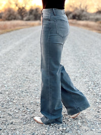 The Pintuck Flare Jean in Grey