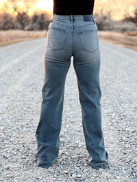 The Pintuck Flare Jean in Grey
