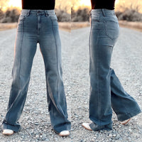 The Pintuck Flare Jean in Grey