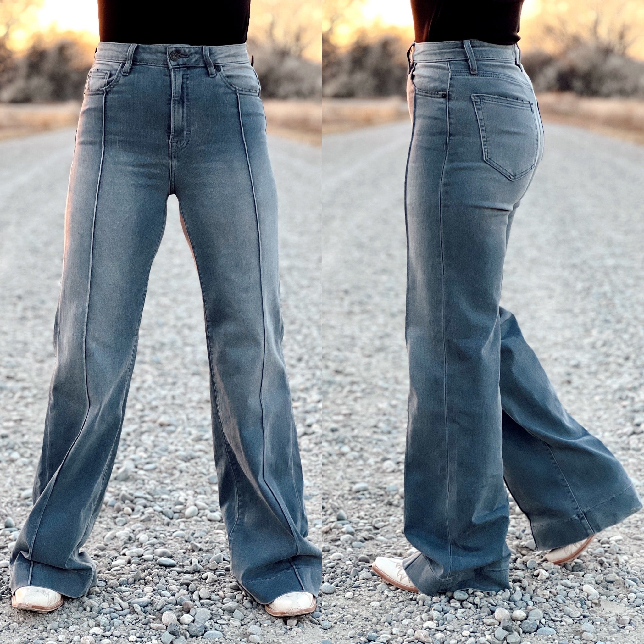 The Pintuck Flare Jean in Grey