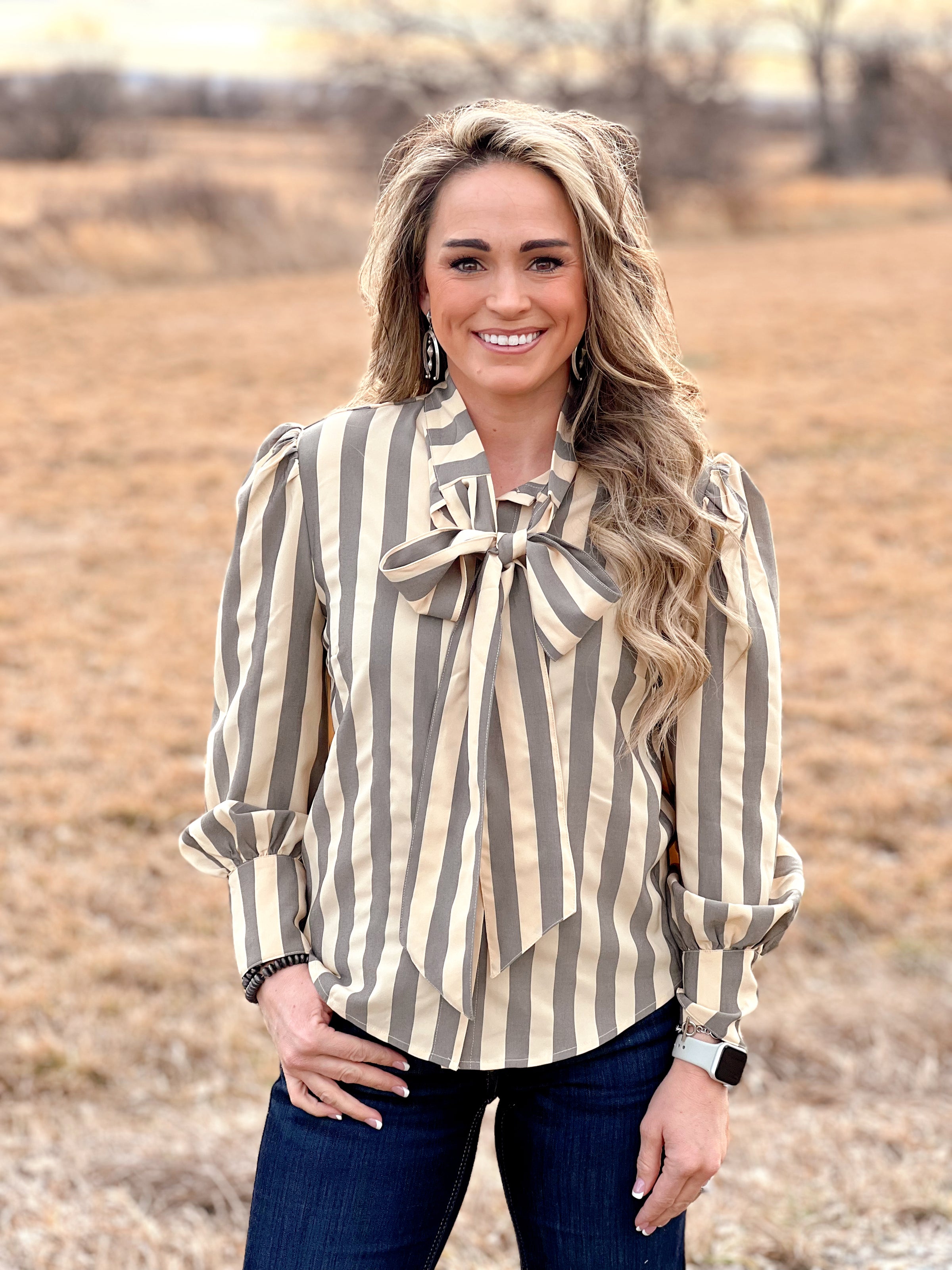 The Bowtie Stripe Button Up