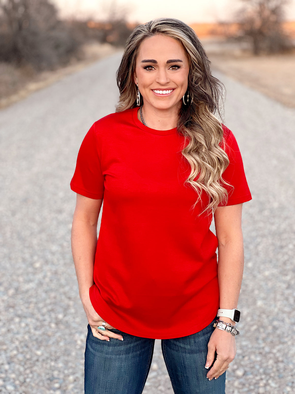 The Basic Stretch Tee in Red