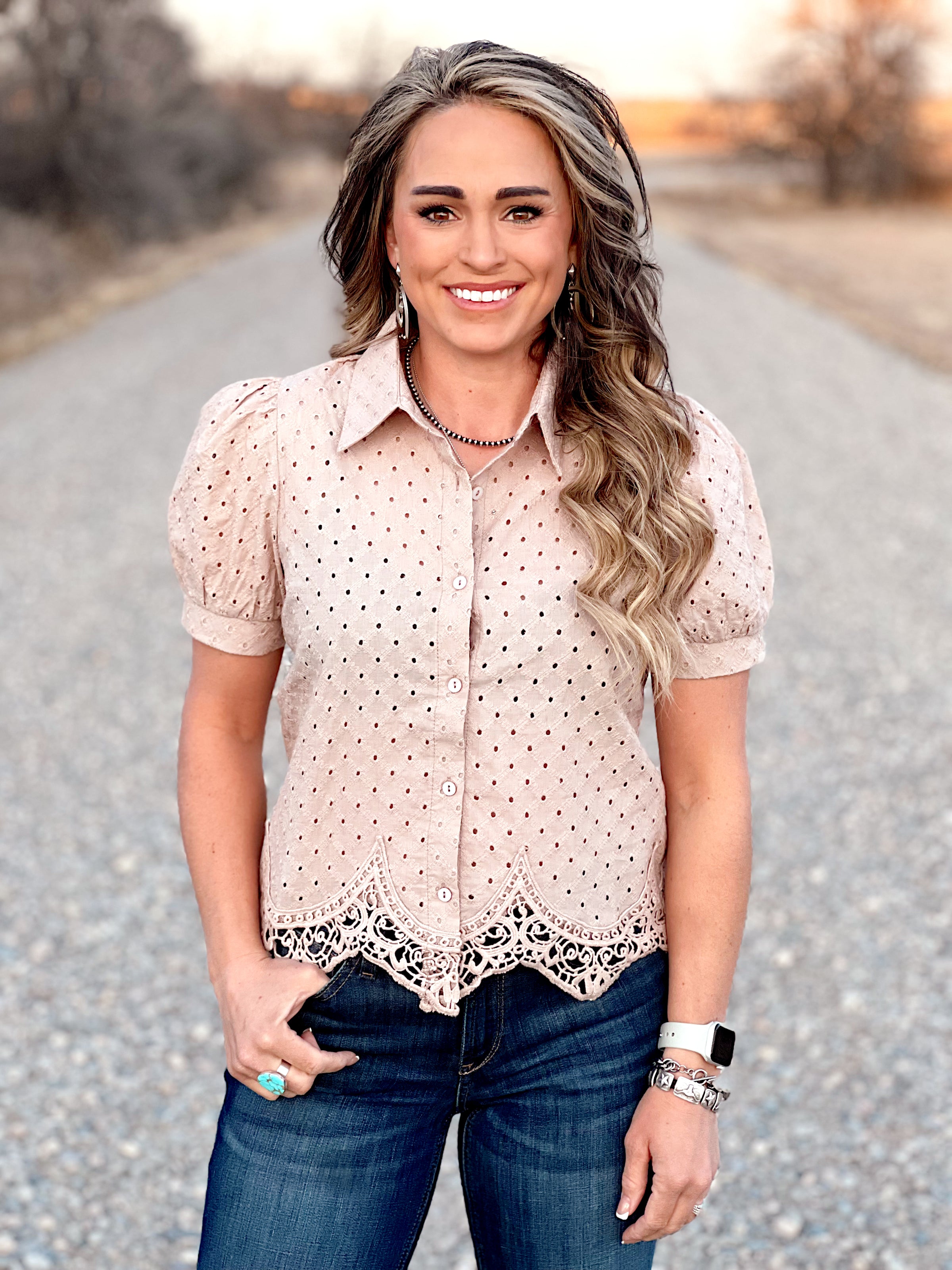 The Puff Sleeve Lace Button Up