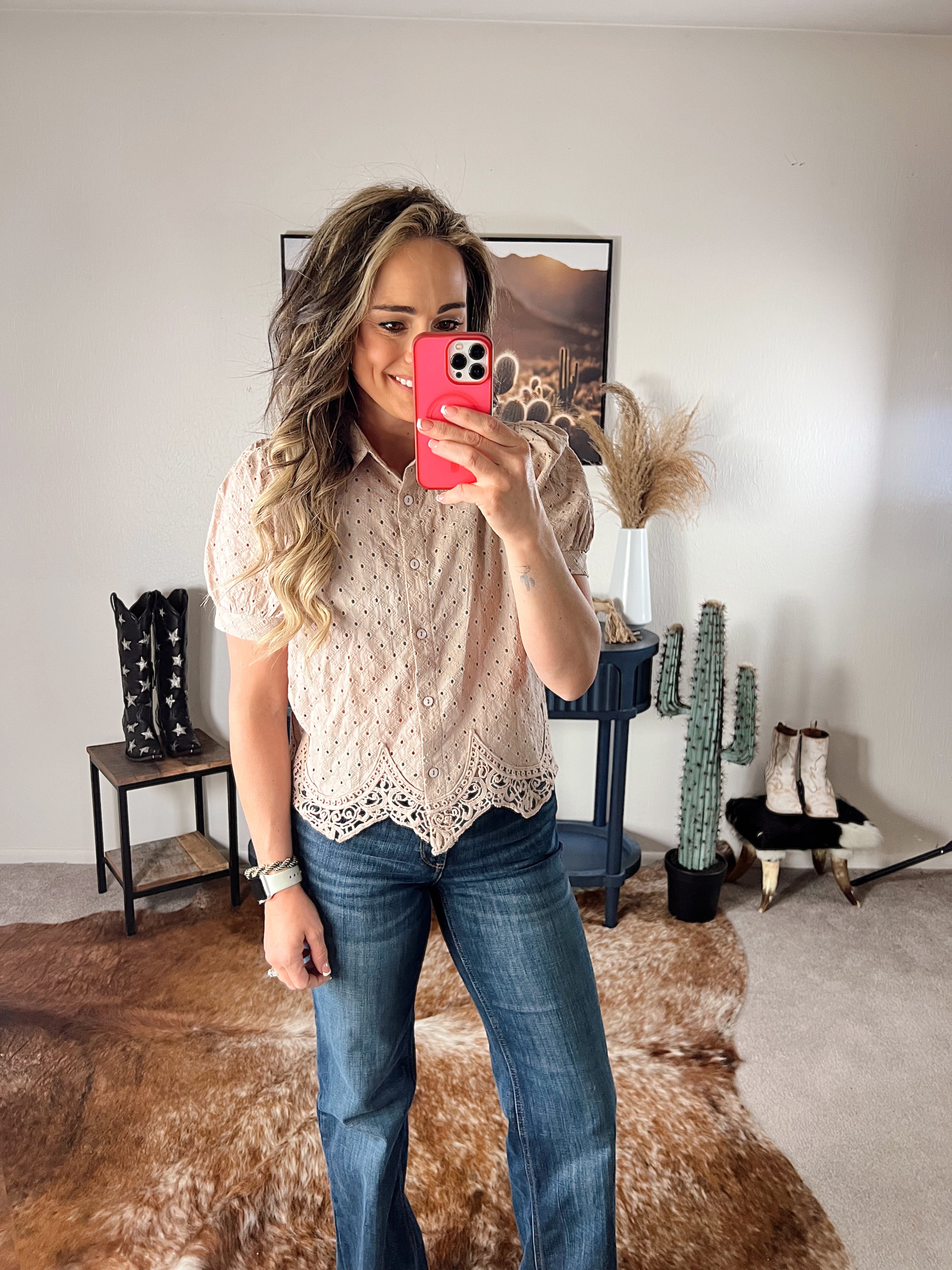 The Puff Sleeve Lace Button Up