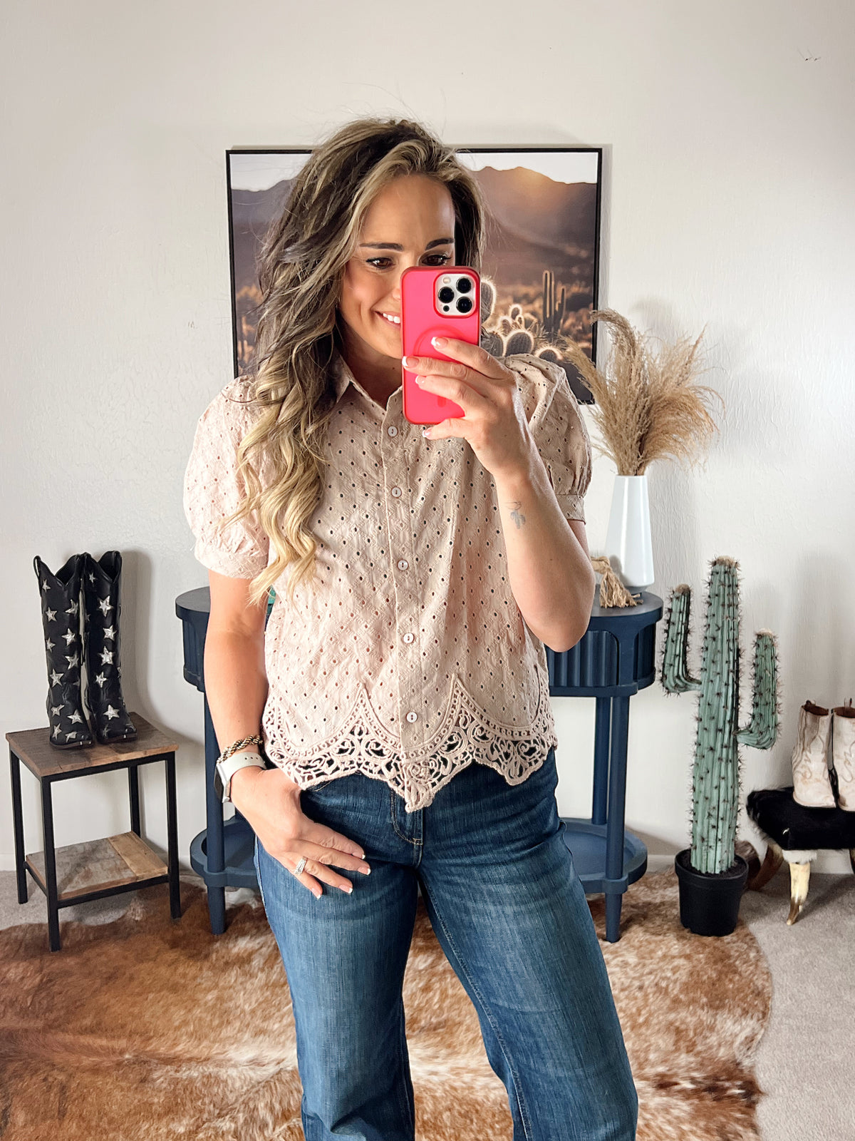 The Puff Sleeve Lace Button Up