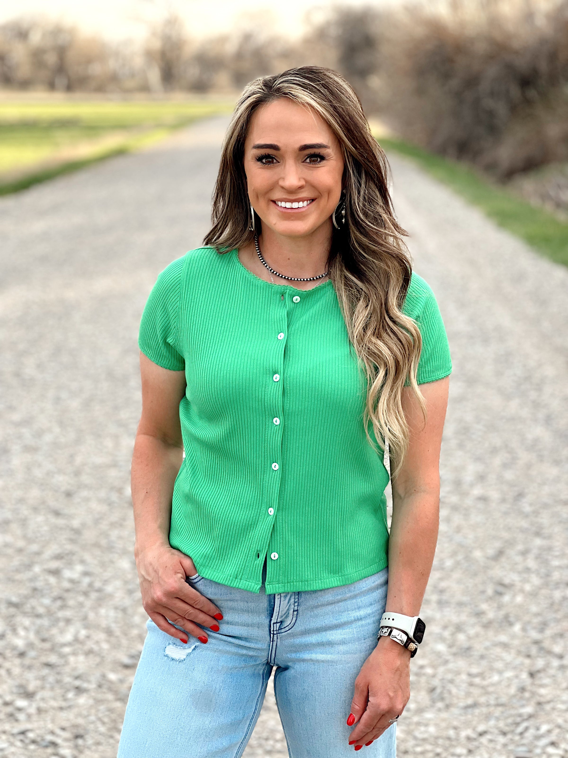 The Green Button Up Knit Tee