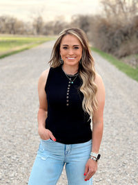 The Button Up Basic Tank In Black