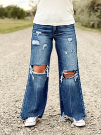 The Distressed High Rise Wide Leg Jeans