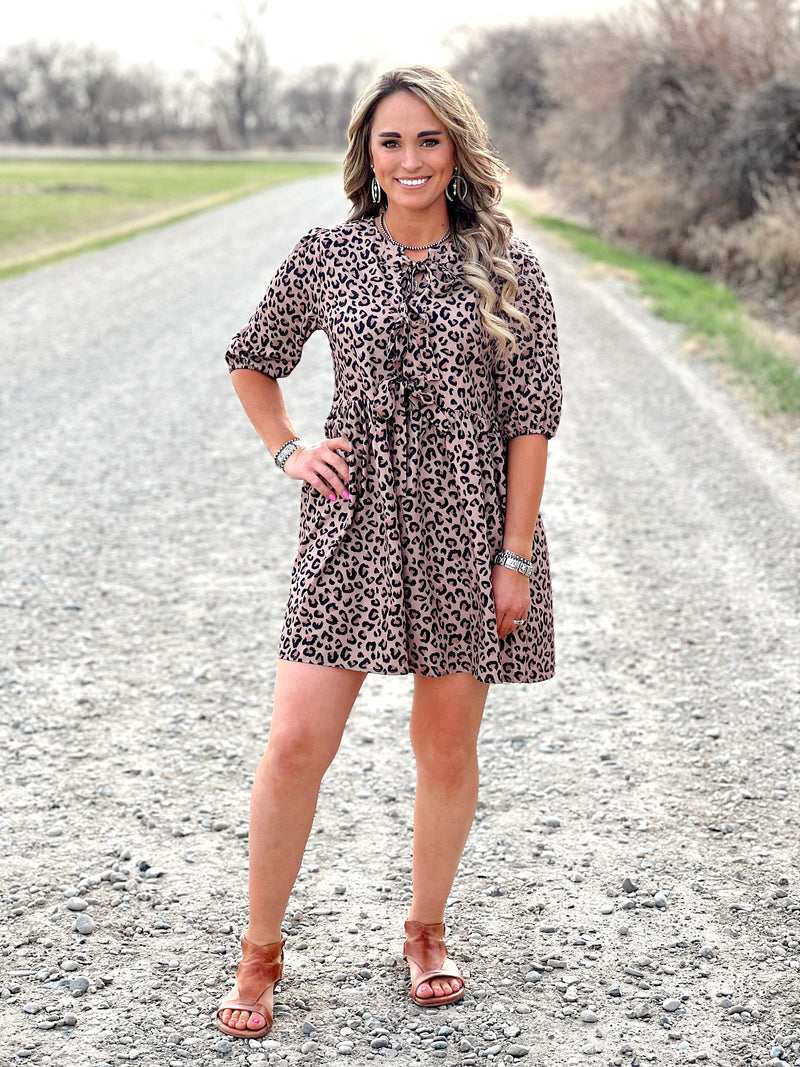 Leopard Front Bow Tie Dress