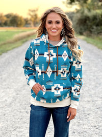 The Auburn Hoodie in Turquoise Aztec