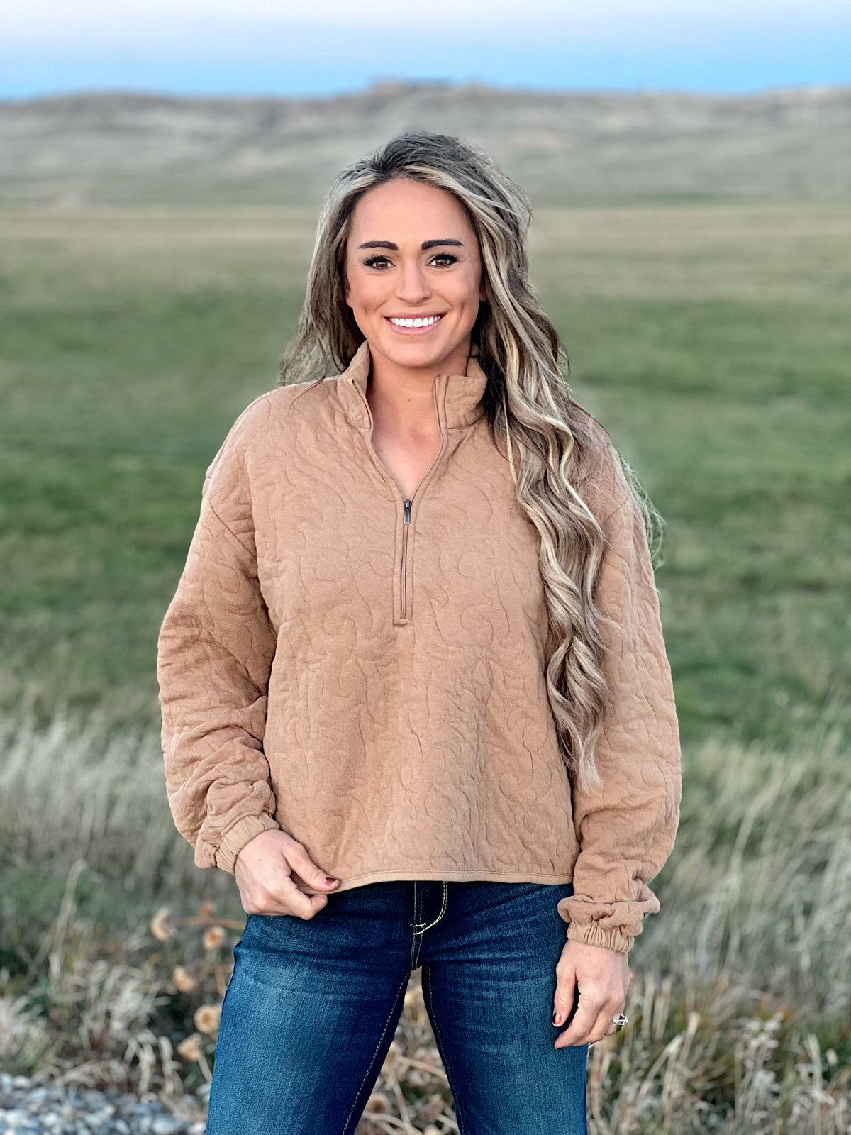 The Quilted Boot Stitch Half Zip Sweater