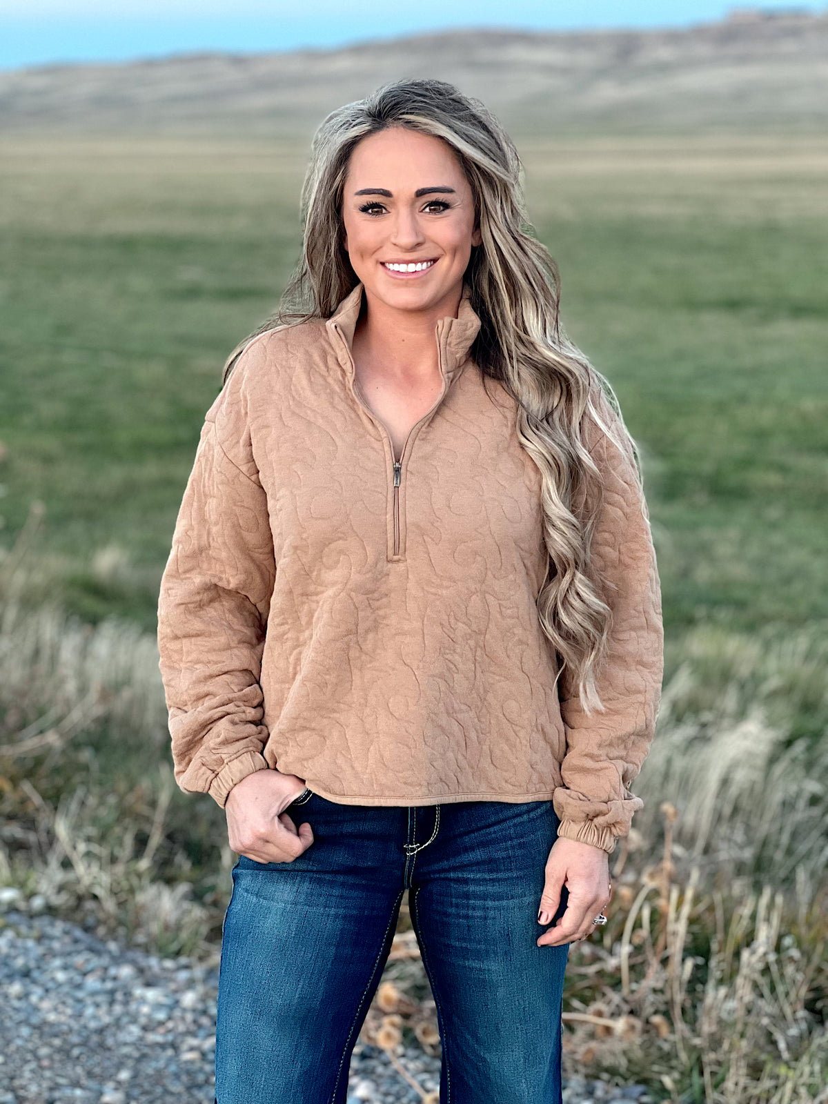 The Quilted Boot Stitch Half Zip Sweater