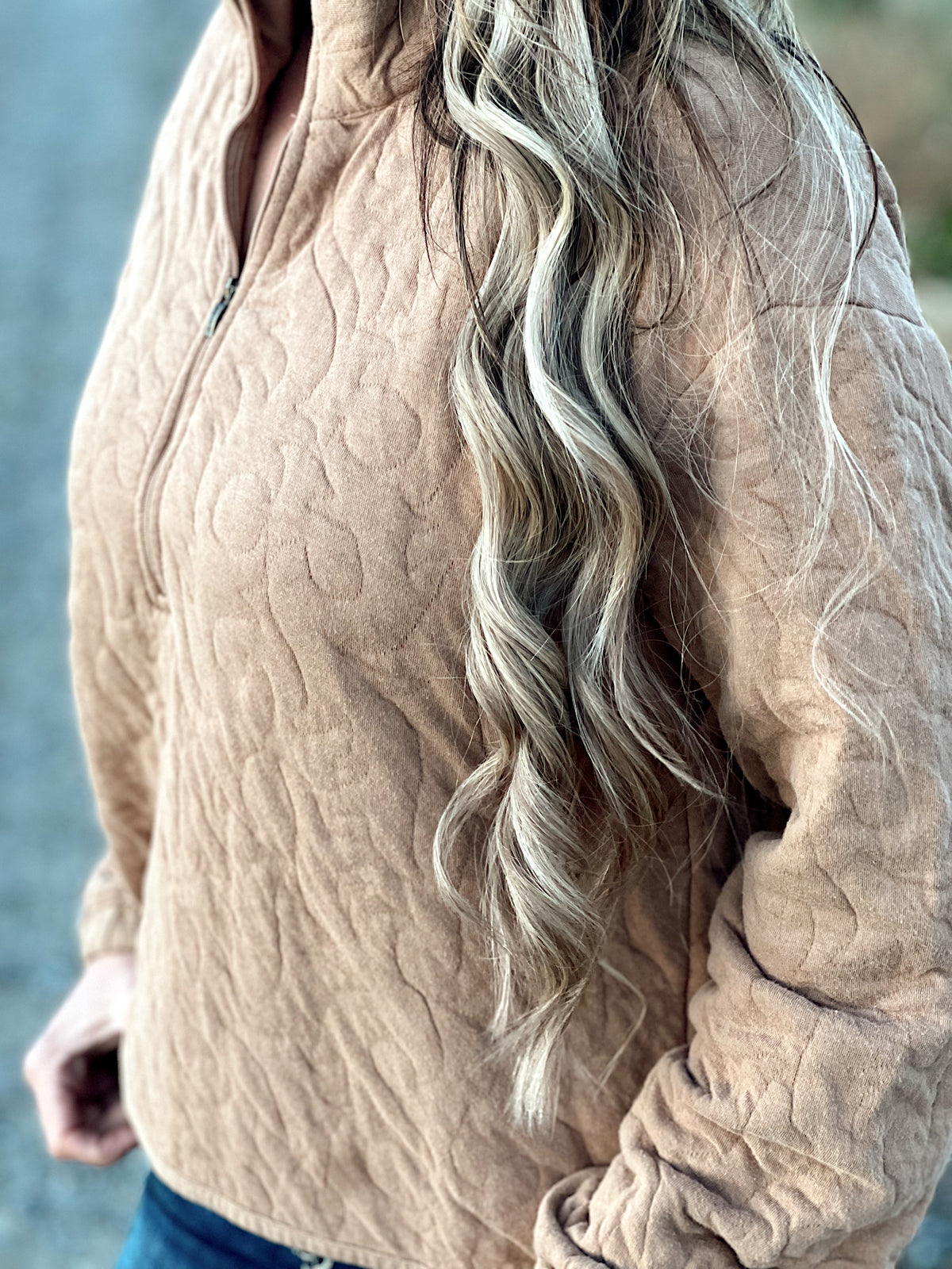The Quilted Boot Stitch Half Zip Sweater