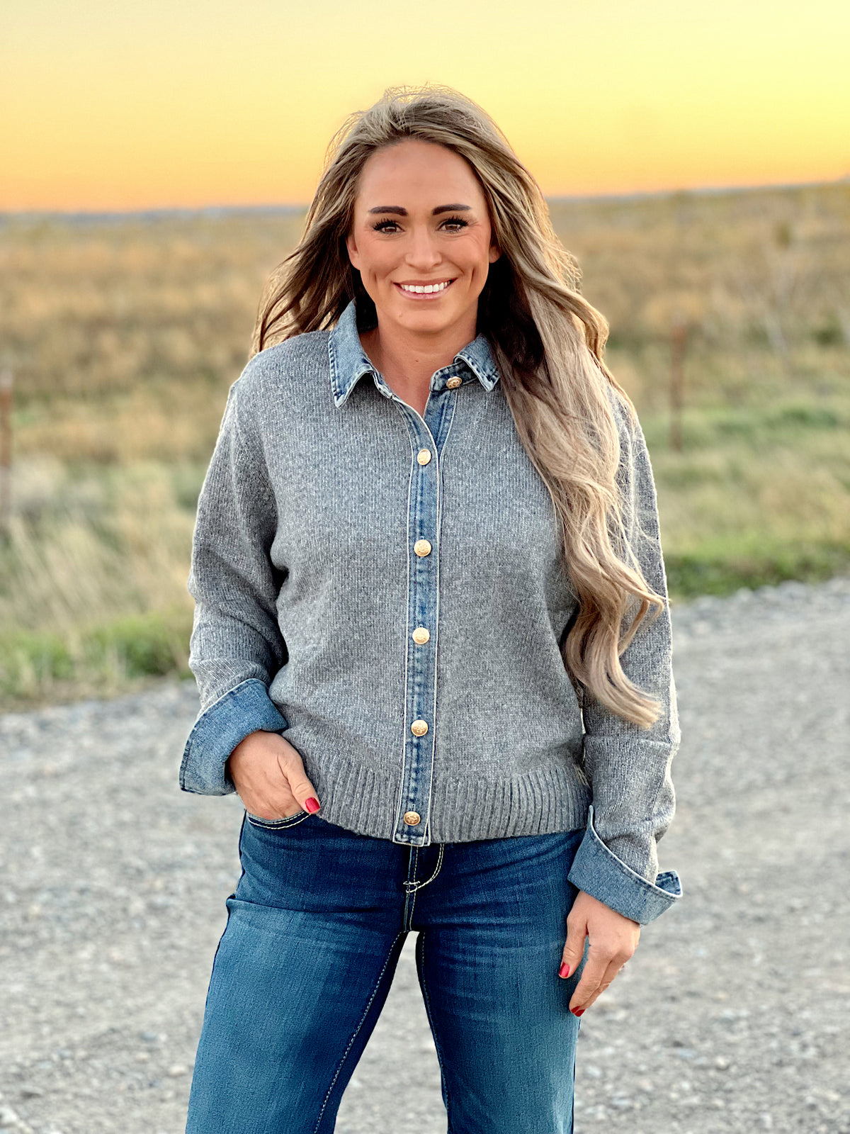The Denim Collar Cardigan Sweater