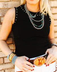 Black Vintage Silver Studded Tank Top