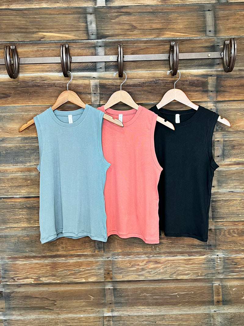 The High Neck Basic Tank in Teal Grey
