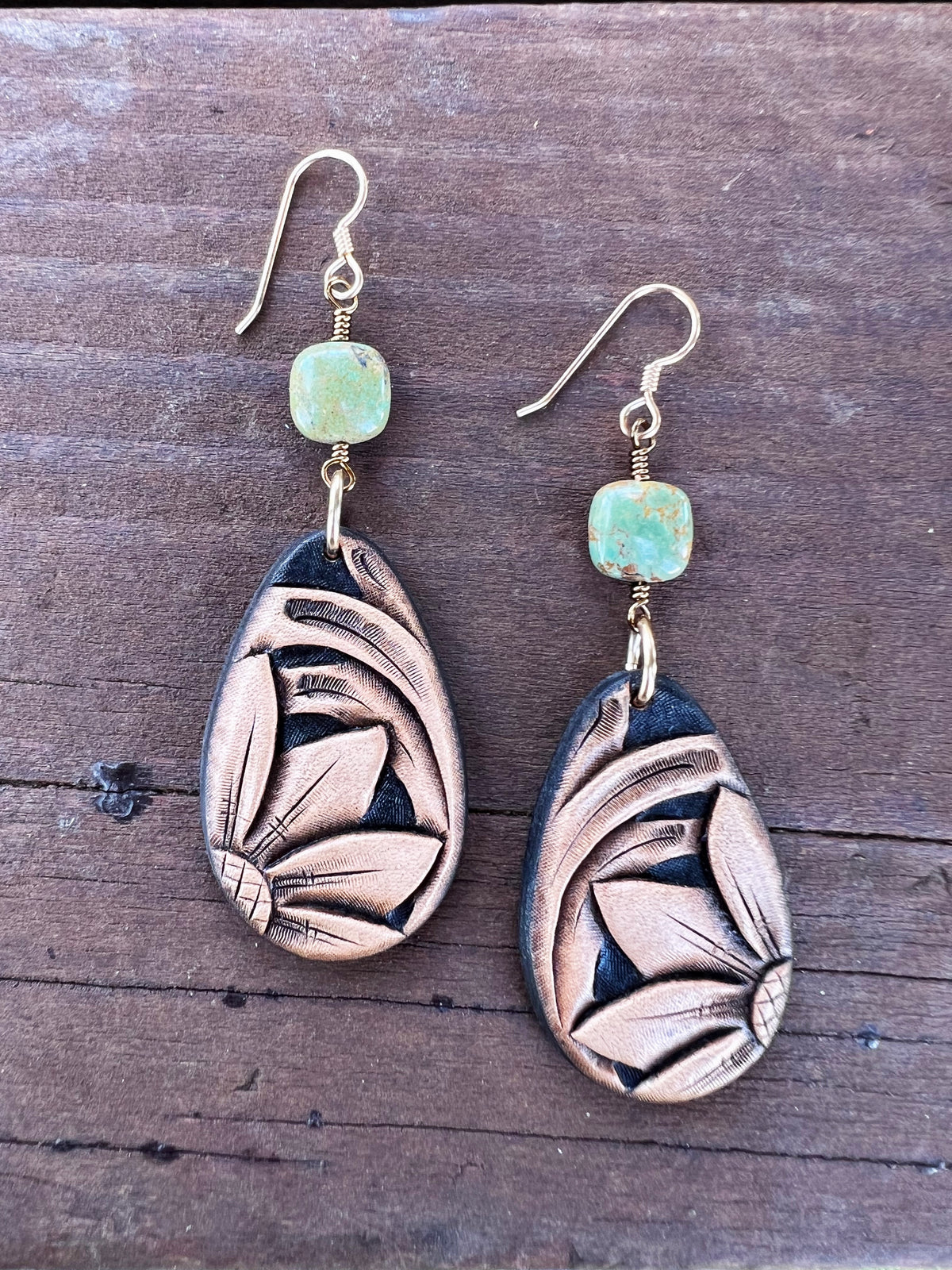 The Kingman Turquoise and Tooled Leather Earrings