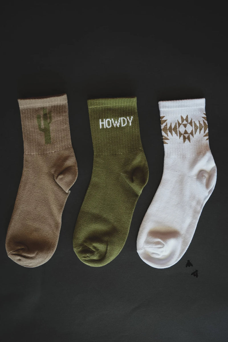 Kids Western Sock Pack of 3 in Cactus