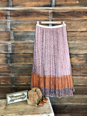 Leopard and Lace Western Pleated Skirt